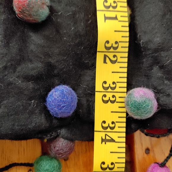 Sugar Dot Wool & Silk Black with Multicolored Wool Balls Scarf Handmade NWT - Picture 10 of 11